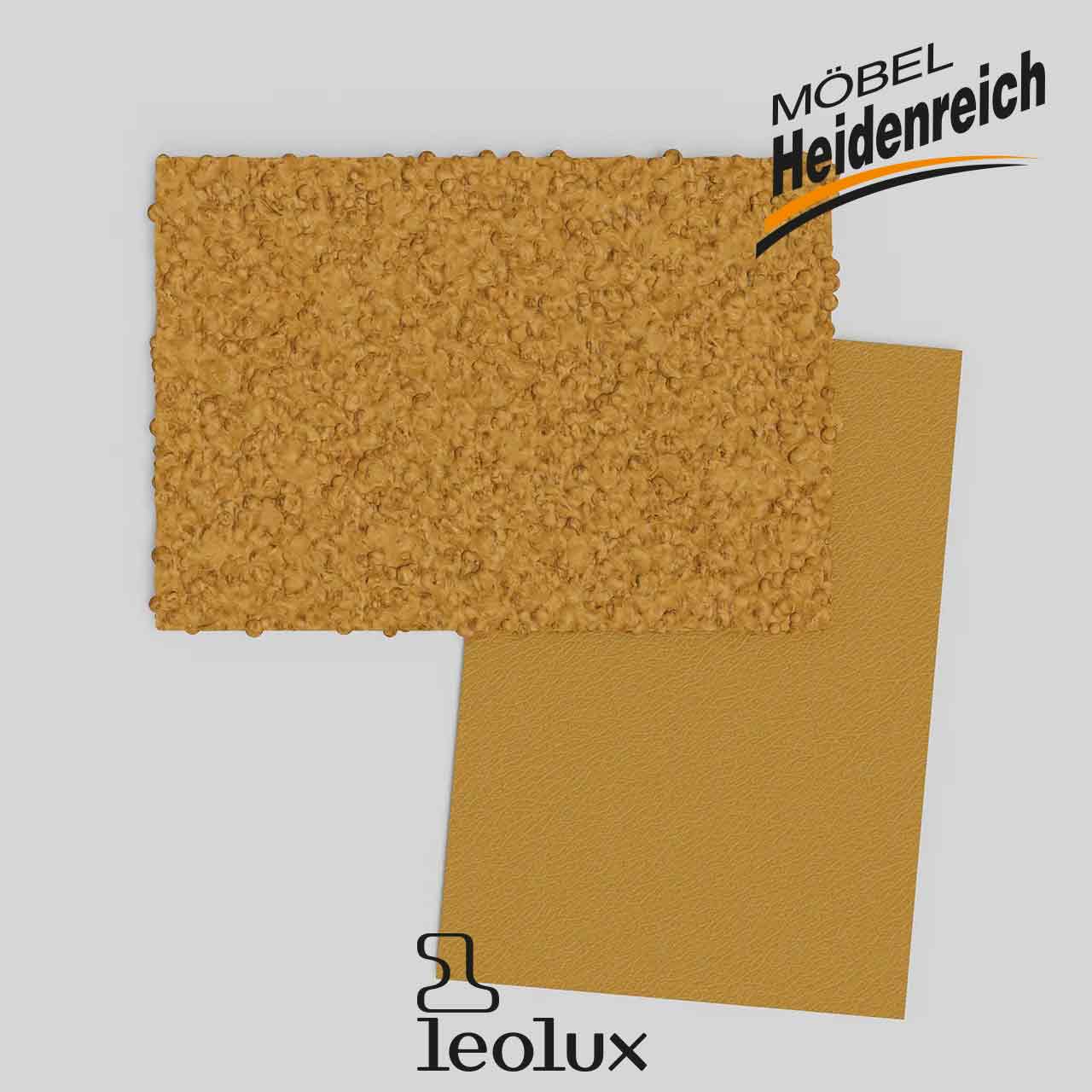 Details Stoffmuster: Flauschiges Gelb mit glattem Leder.