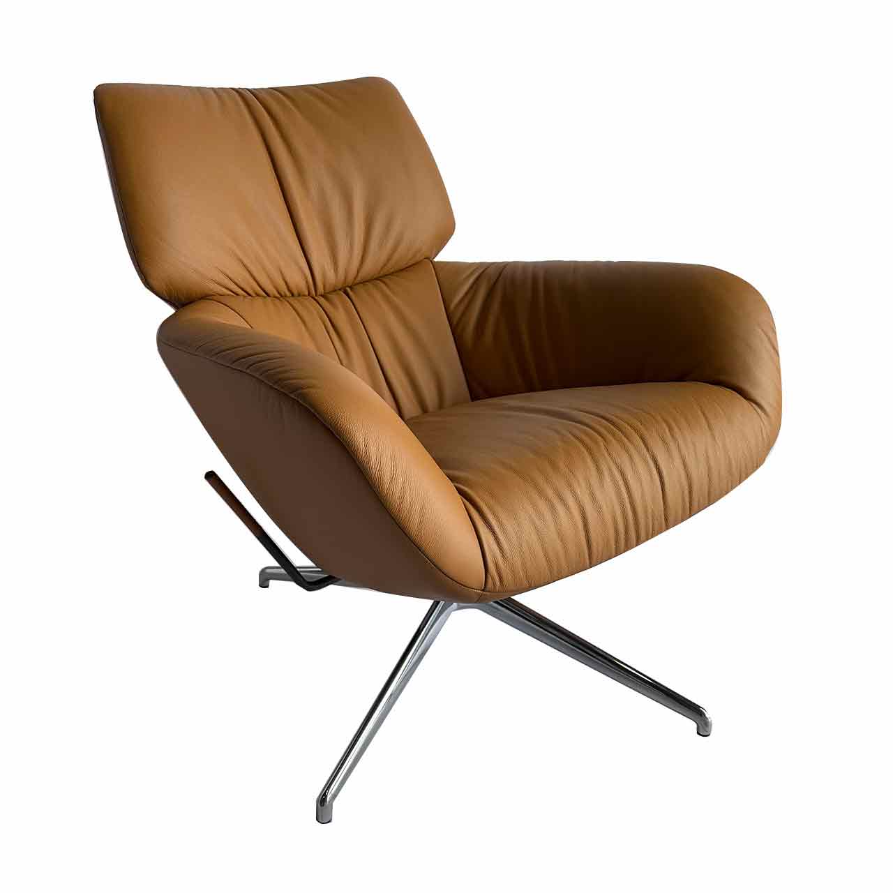 Sessel von der anderen Seite. Griff zum Verstellen der Lehne sichtbar.