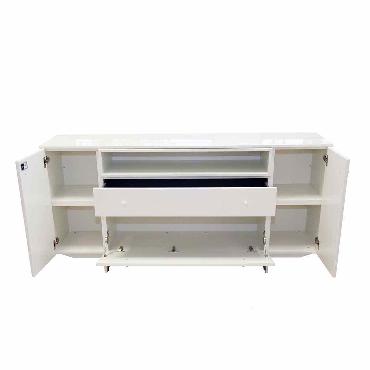 Gleiches Sideboard mit geöffneten Türen und  Klappe/Schublade