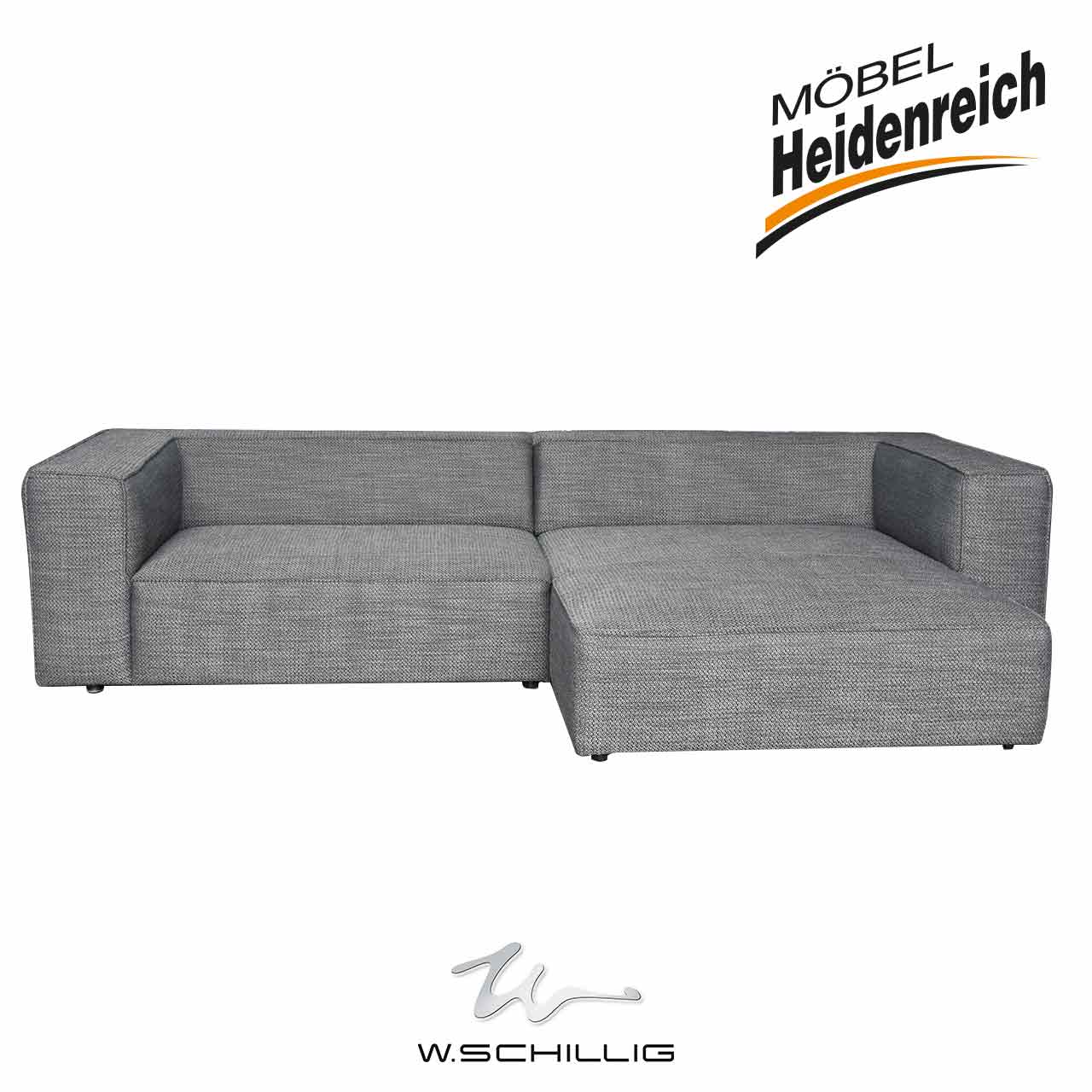 W.Schillig - Polsterecke around-the-block Frontalansicht des grauen Sofas.