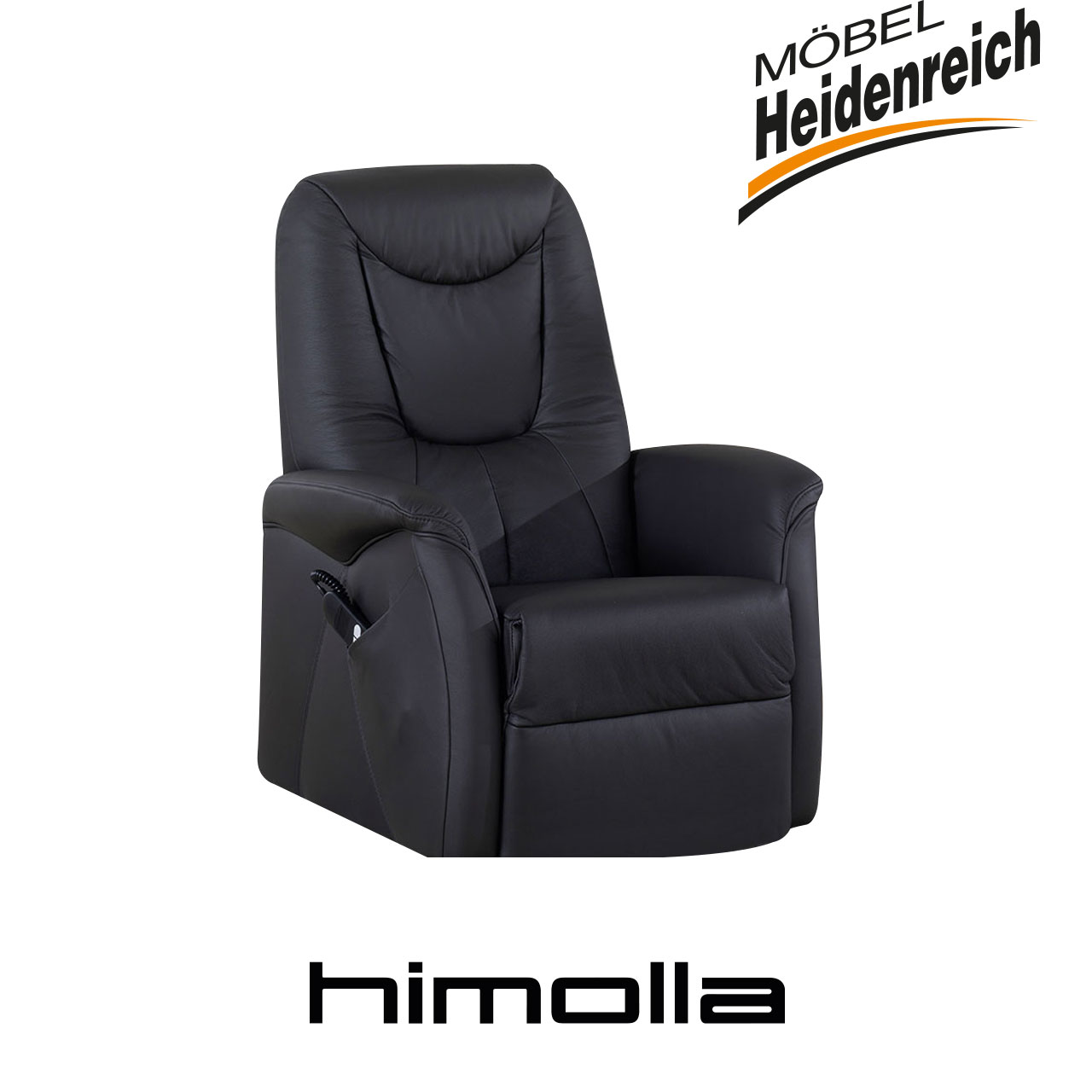 Himolla Fernsehsessel schwarzes Leder - Sitzposition Sessel aus schwarzem Leder in Sitzposition mit Fernbedienung in der Seitentasche.