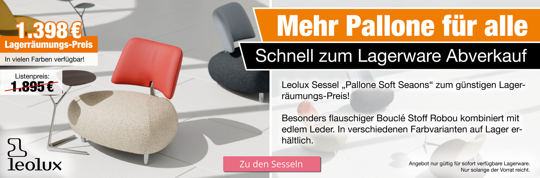 Leolux Sessel „Pallone Soft Seaons" zum günstigen Lager- räumungs-Preis! Nur so lange der Vorrat reicht. In vielen Farben verfügbar.