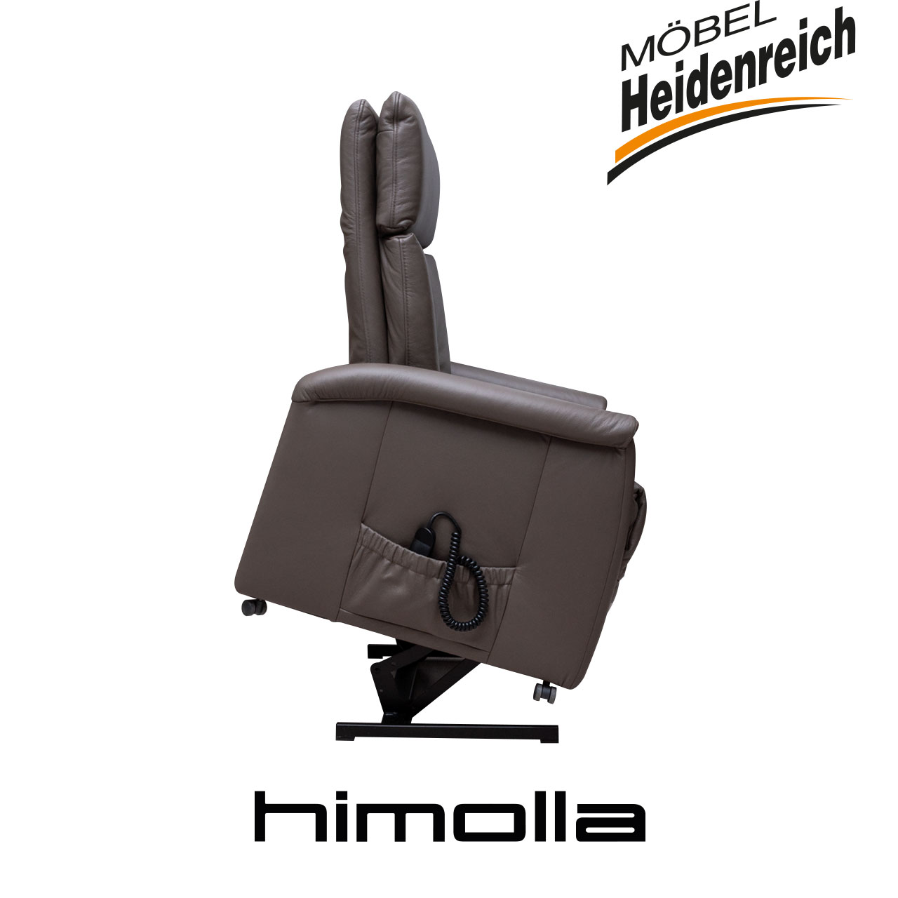 Himolla Fernsehsessel dunkles Leder - Aufstehhilfe Gleicher Sessel hinten hochgefahren als Aufstehhilfe.