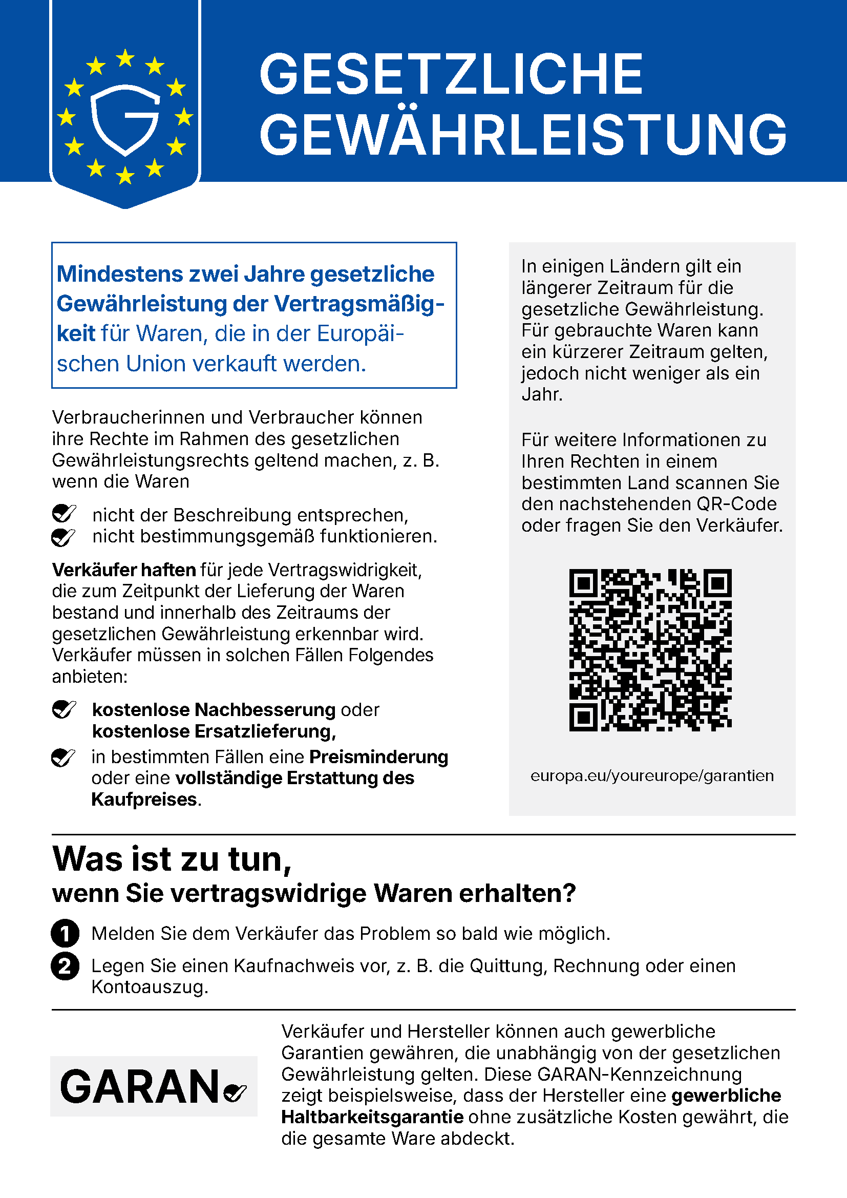 Offizieller EU-Hinweis: Gesetzliche Gewährleistung