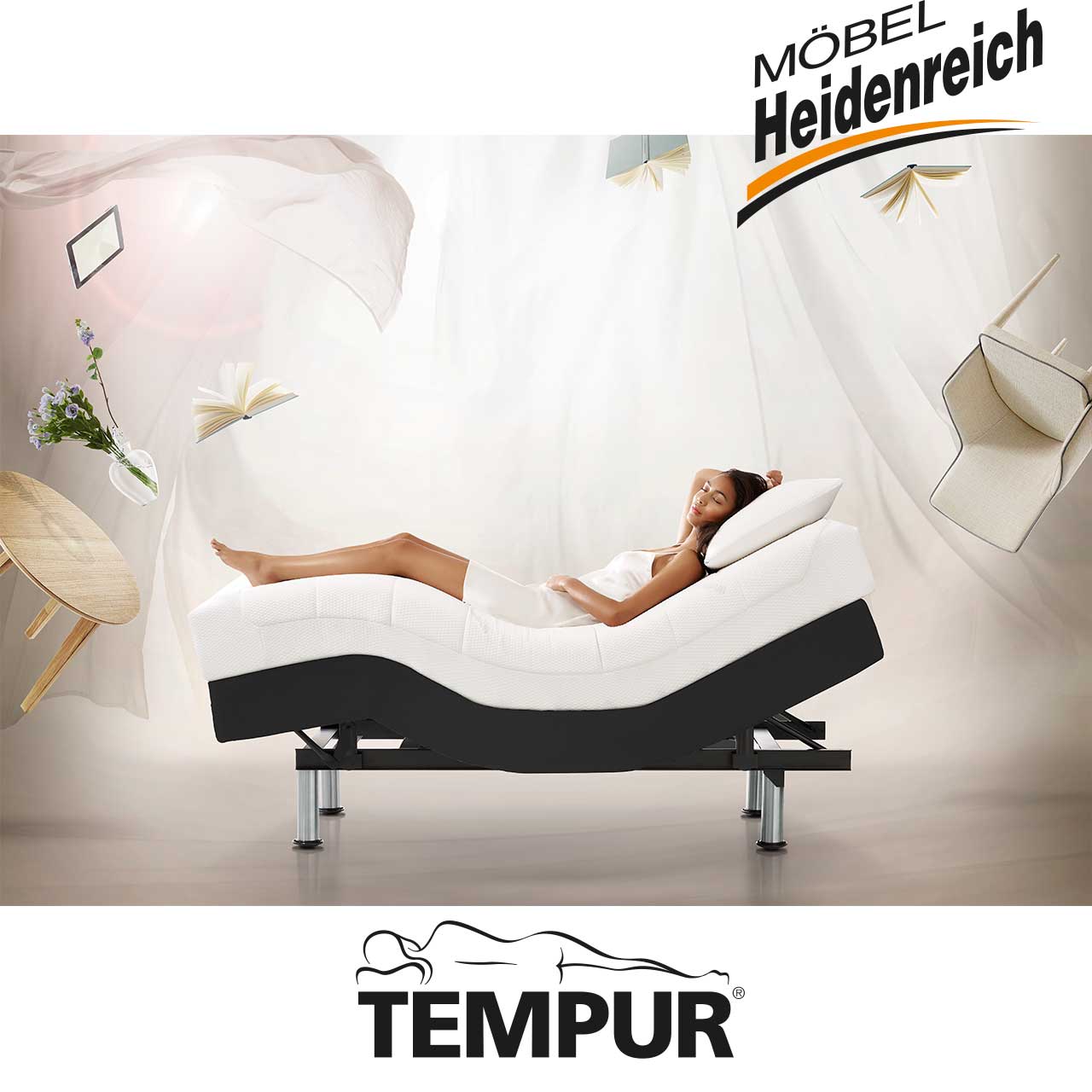 Gleiches Bett mit darauf liegender Person.