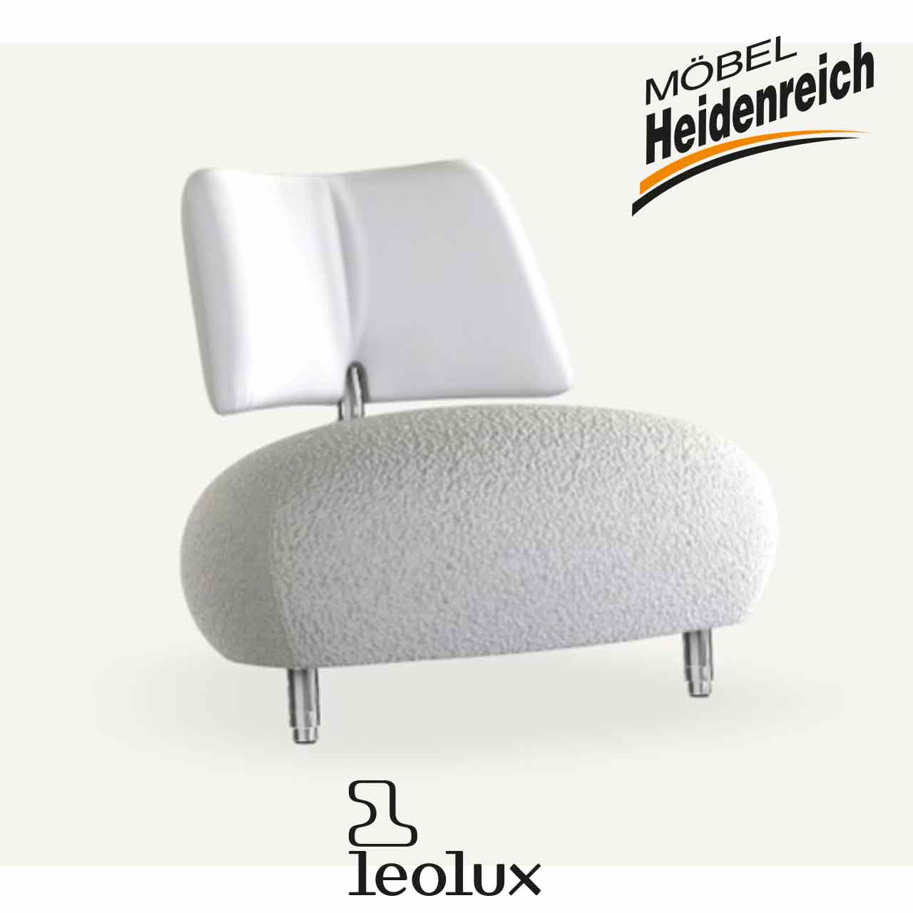 Leolux - Pallone Season of Choice weiß Sessel mit rundem flauschigen Sitz in weiß mit Lehne aus weißem Leder. Kleine Chromfüße.