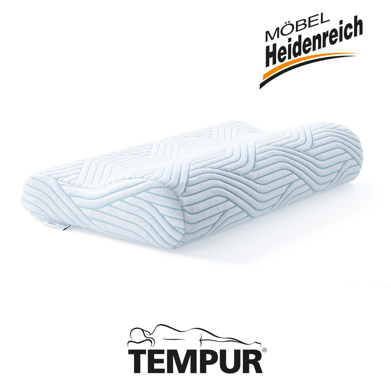 Ergonomisch geformtes weißes Schlafkissen, vorne niedrig, hinten höher.