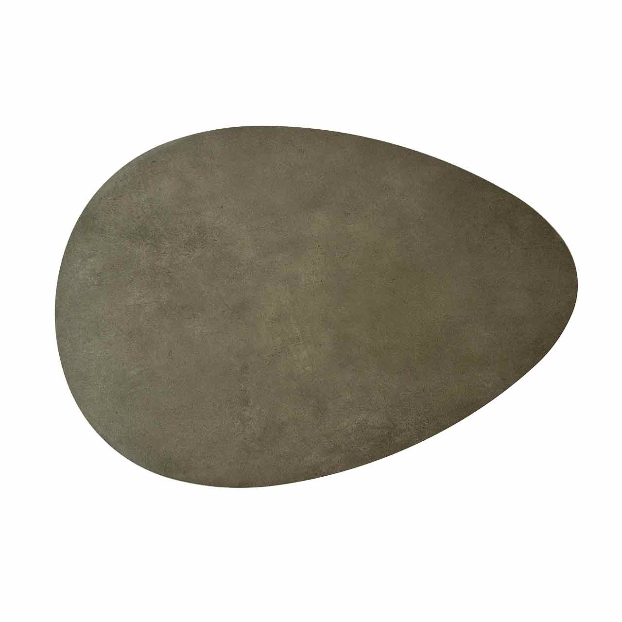 Blick von oben auf die graue Tischplatte in Eier-Form