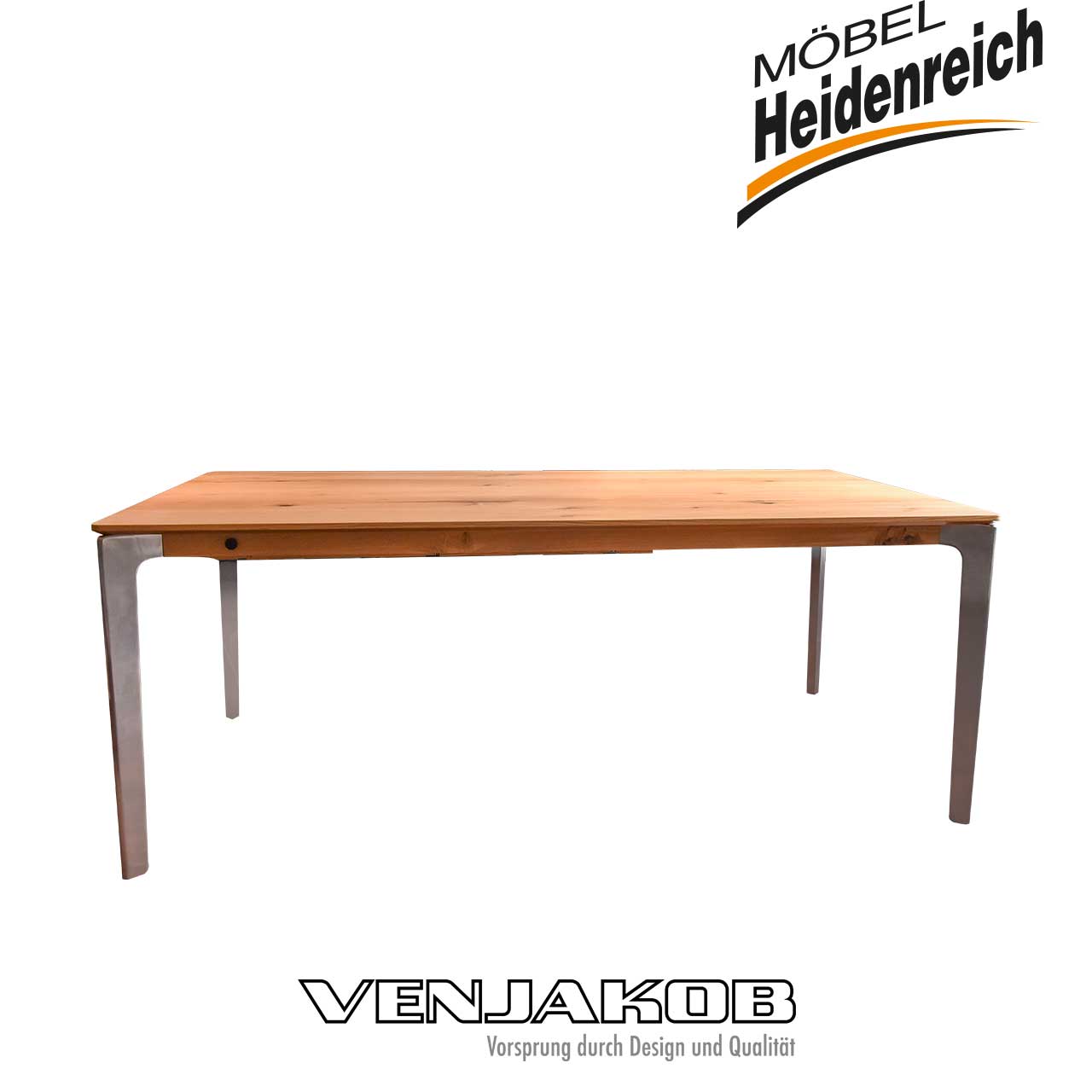 Venjakob - Tischgruppe Ela Esstisch Tisch mit geölter Eiche-Tischplatte von der Seite fotografiert.