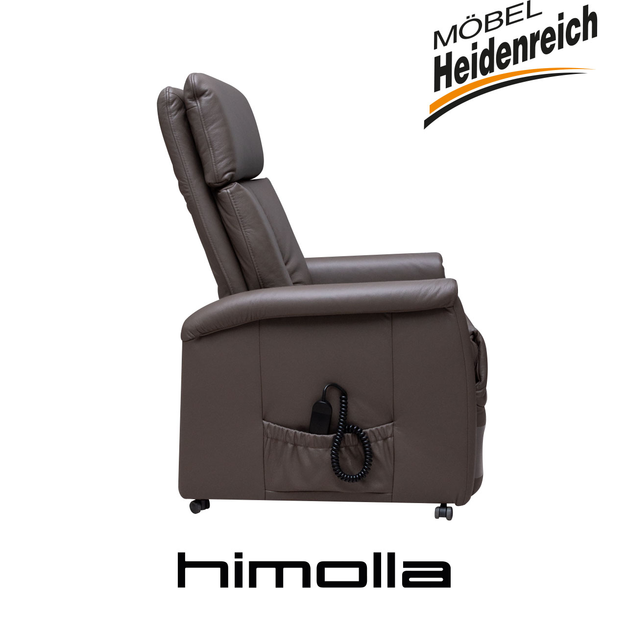 Himolla Fernsehsessel dunkles Leder - Seitenansicht Gleicher Fernsehsessel in Seitenansicht.