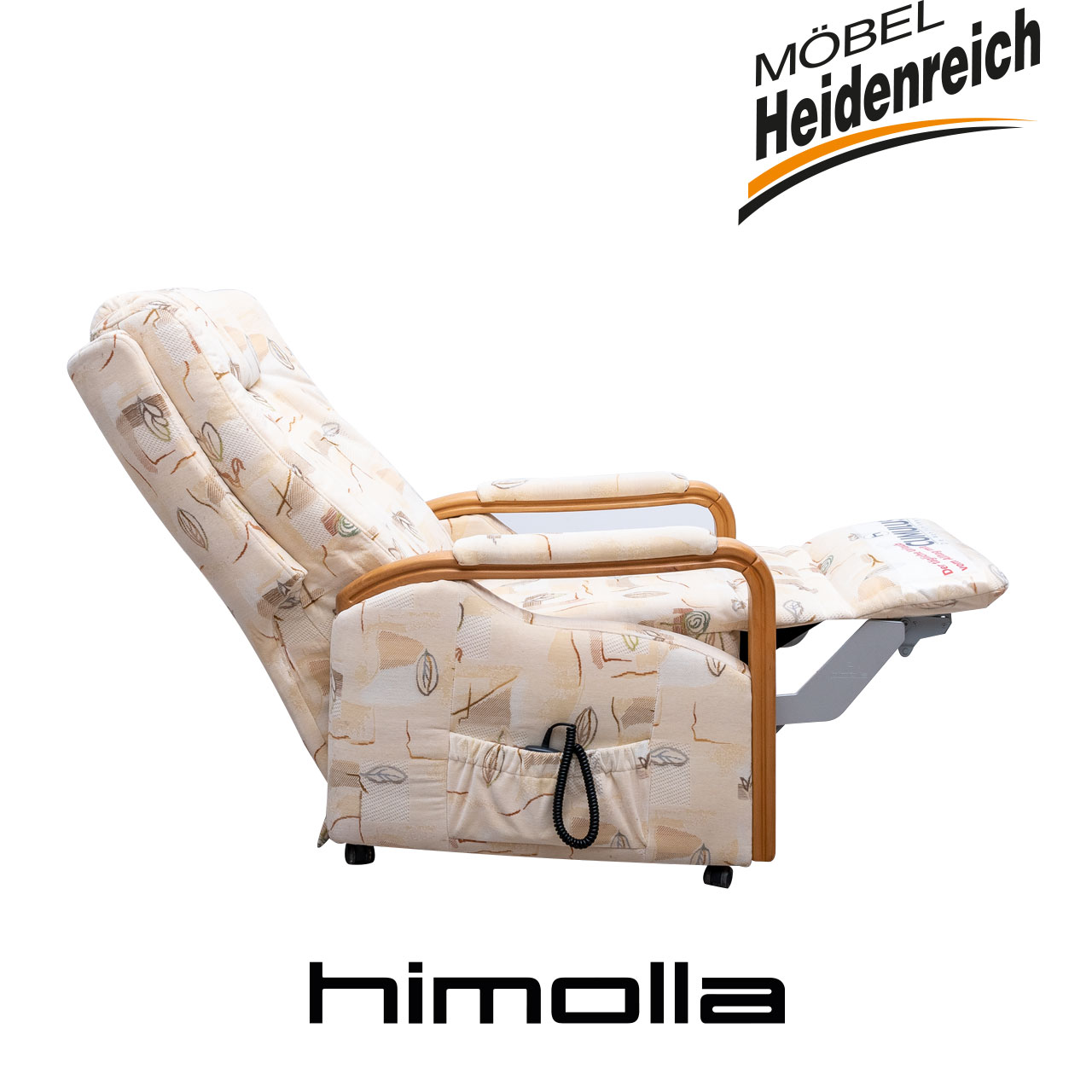 Himolla Fernsehsessel gemusterter Stoff - Liegeposition Gleicher Sessel in Liegeposition.