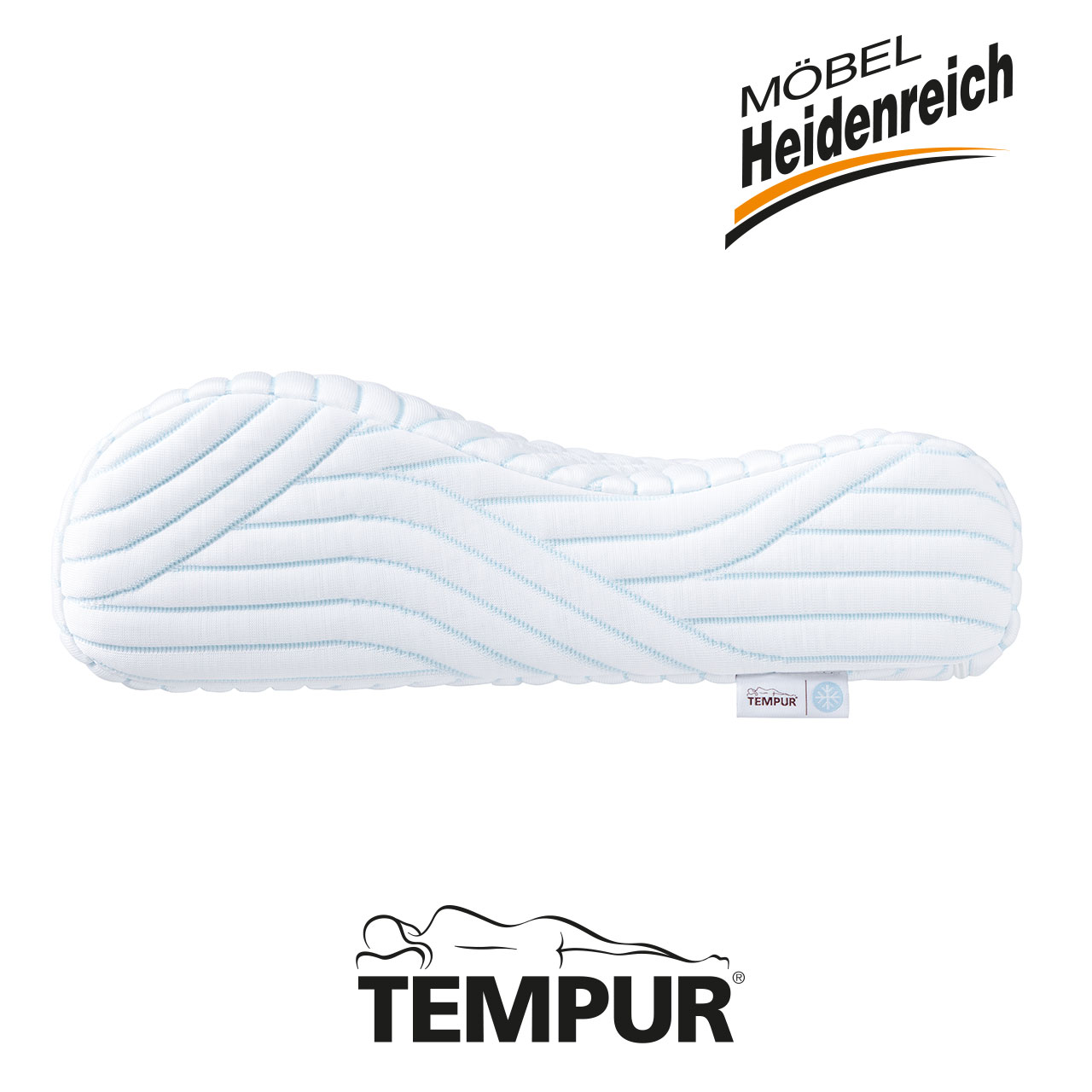 Tempur - Shape Queen Schlafkissen Seitenansicht Seitenansicht des Kissens - Wellen-Form ist sichtbar.