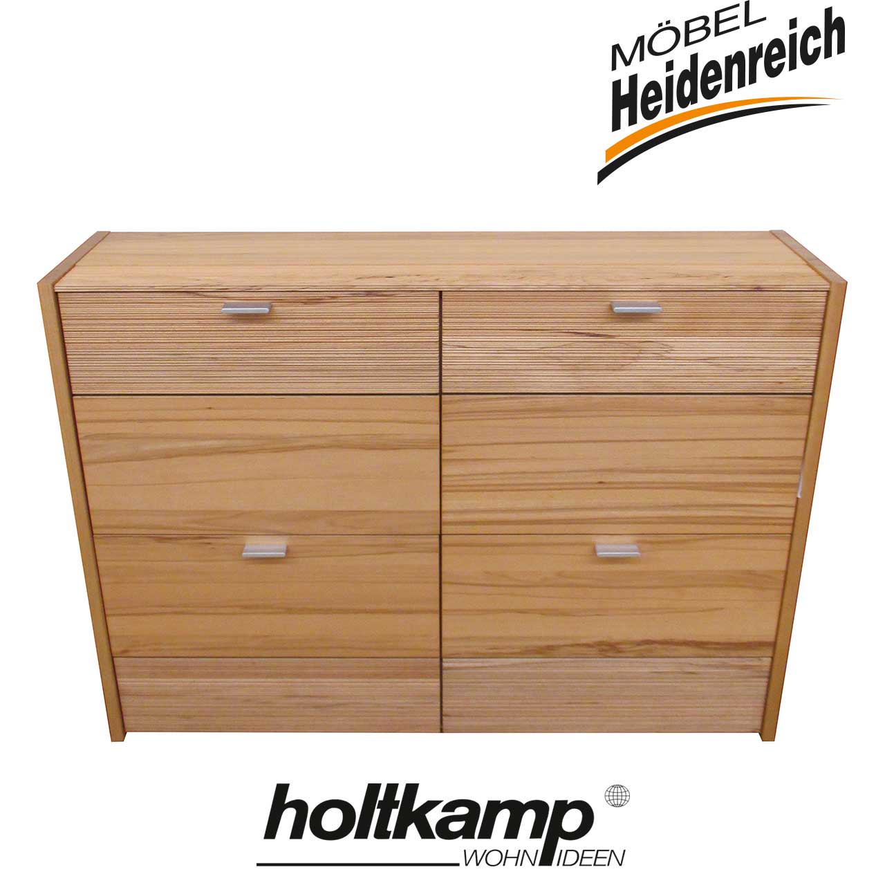 Schuhschrank aus Buche mit vier Klappen und acht Schuhfächern.