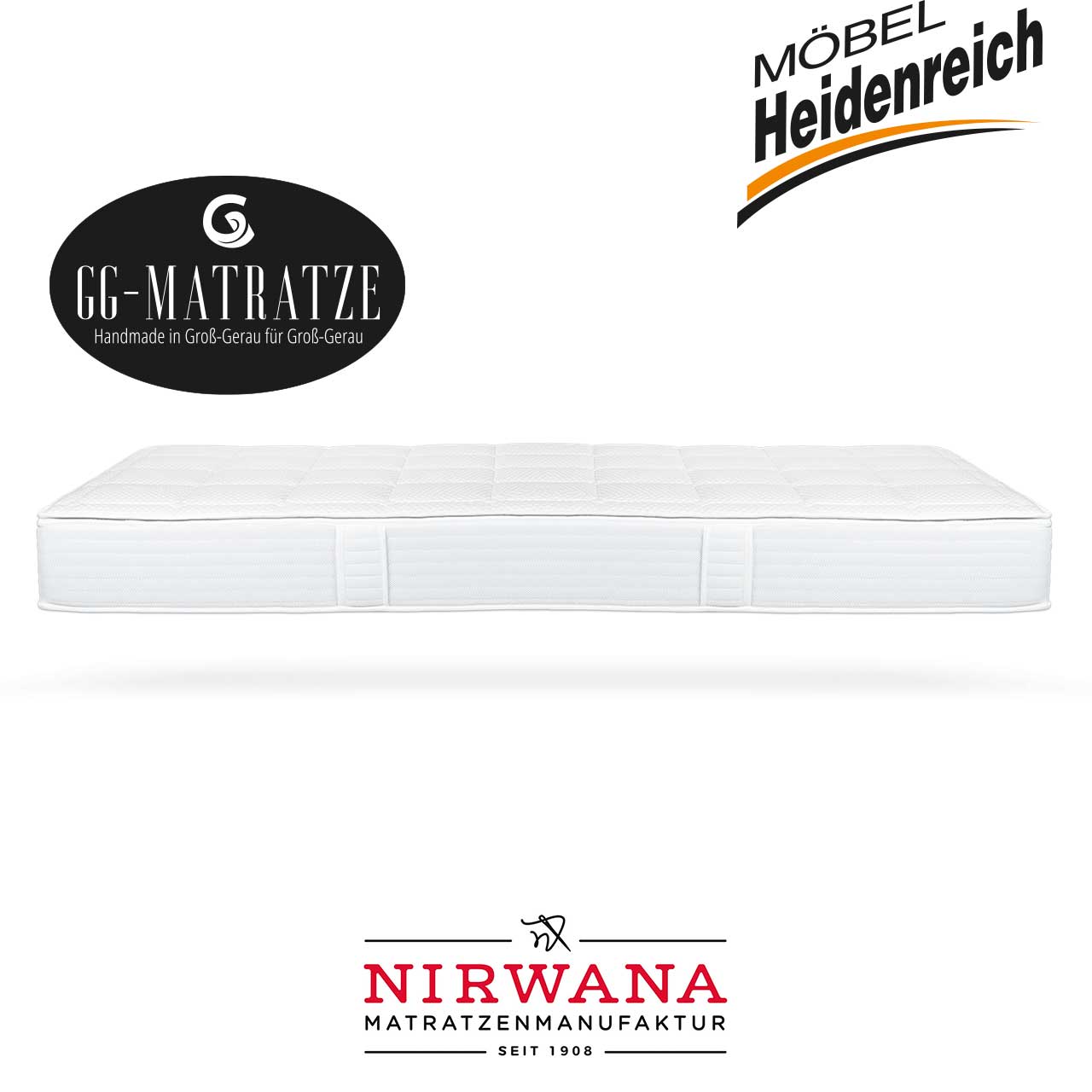 Weiße Matratze von der Seite mit zwei Trageschleifen.